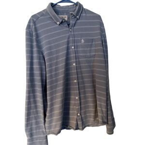 Original Penguin Mens Blue & White Buttons Down Long Sleeve Shirt Size XL